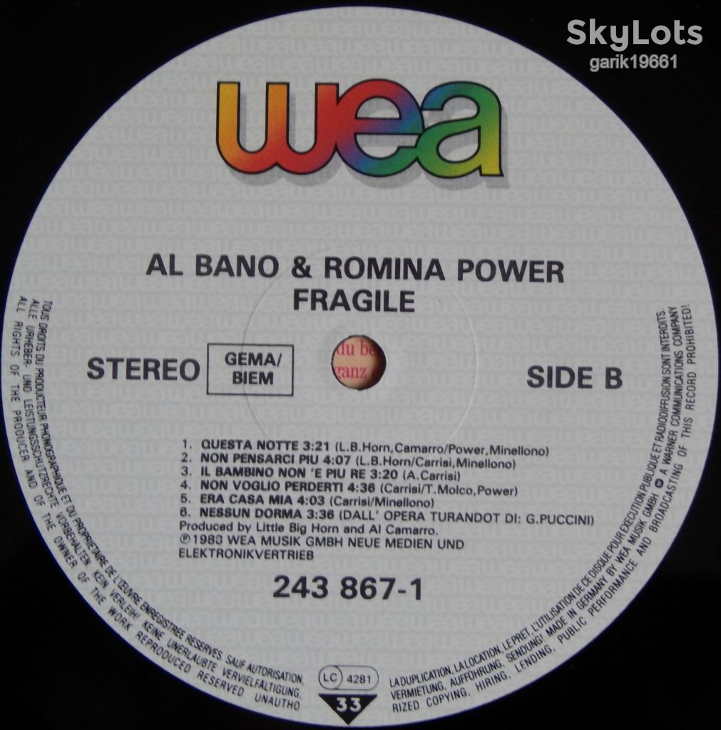 Al Bano &amp; Romina Power – Fragile  (WEA – 243 867-1, Germany) insert NM-/NM- - фото фото фото 4