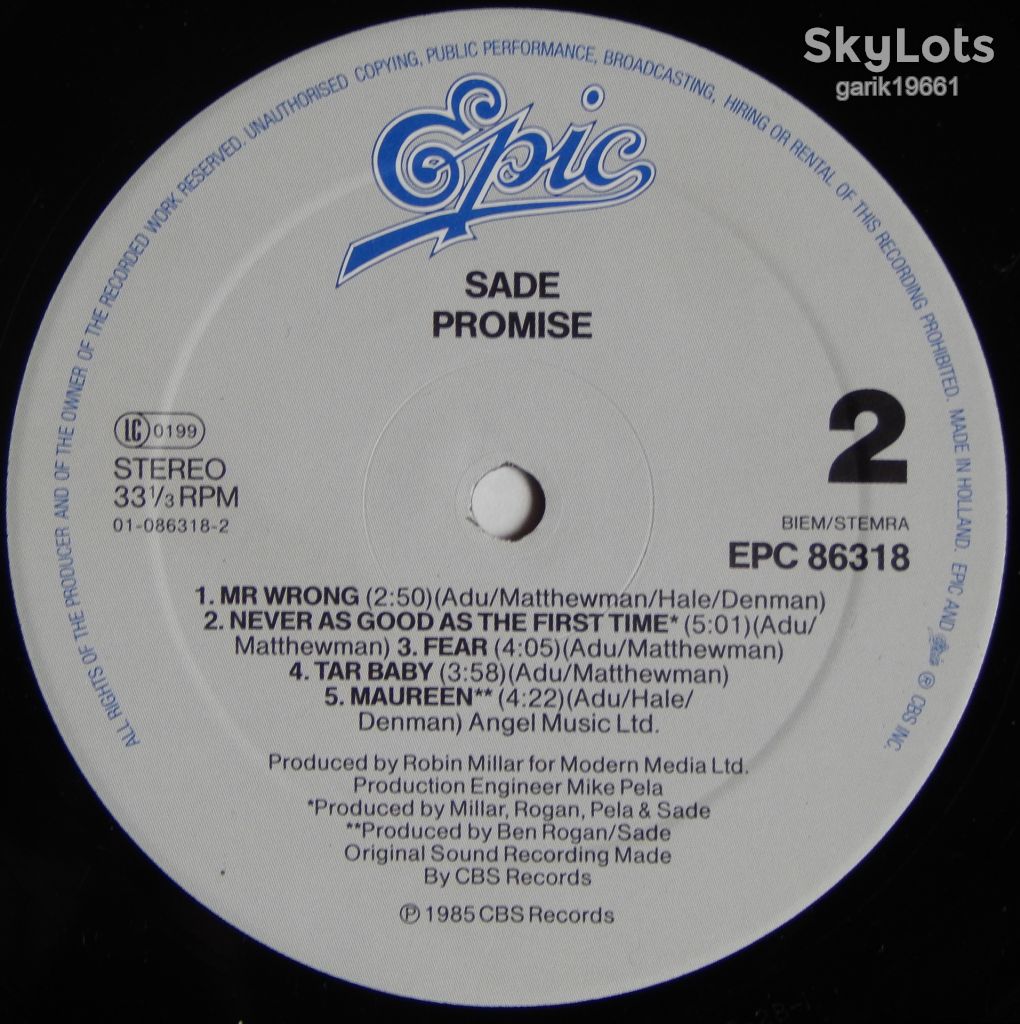 Sade – Promise  (Epic – EPC 86318, Holland) NM-/NM- - фото фото фото 4