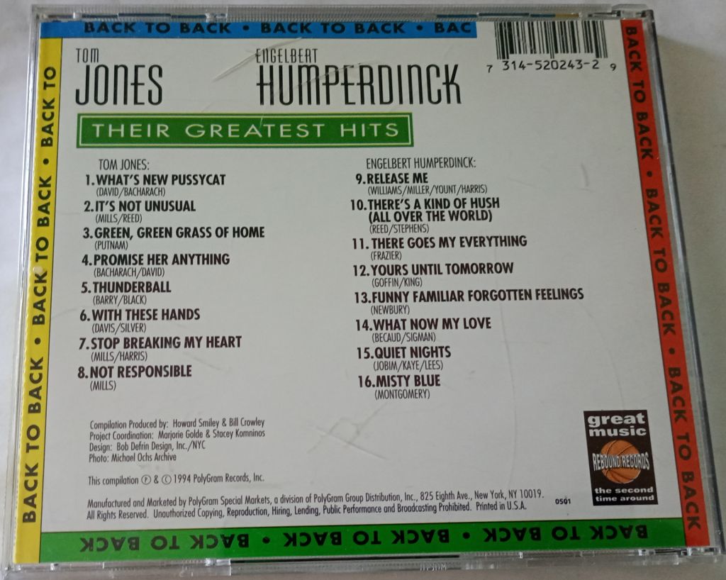 TOM JONES &amp; ENGELBERT HUMPERDINCK Their Greatest Hits CD US - фото фото фото 2