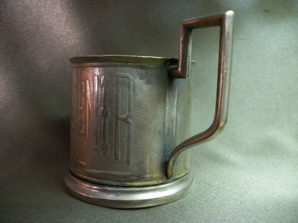 4М115 Старый подстаканник На память Souvenir, Варшава, царская россия. Серебрение, тяжелый - фото фото фото 4