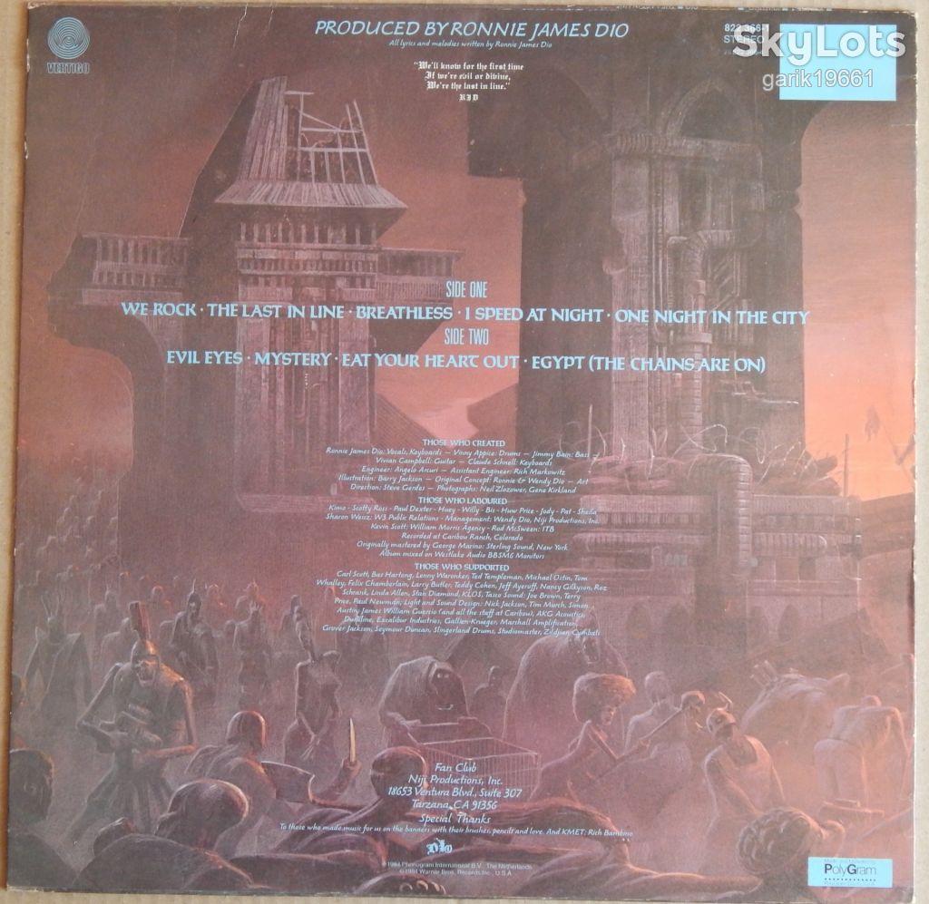 Dio– The Last In Line  (Vertigo – 822 366-1, Italy) inner sleeve EX+/NM- - фото фото фото 1