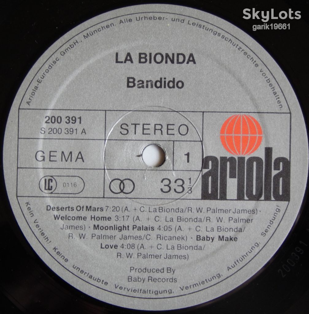 La Bionda – Bandido  (Ariola – 200 391, Germany) EX+/NM- - фото фото фото 3