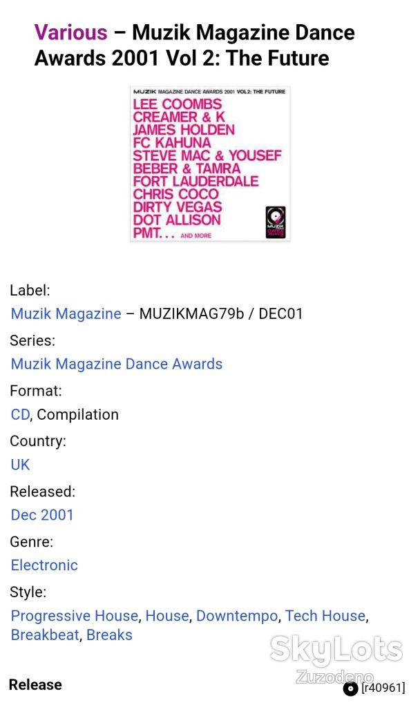 CD   (UK) Various – Muzik Magazine Dance Awards 2001 Vol 2: The Future 2001 - фото фото фото 1