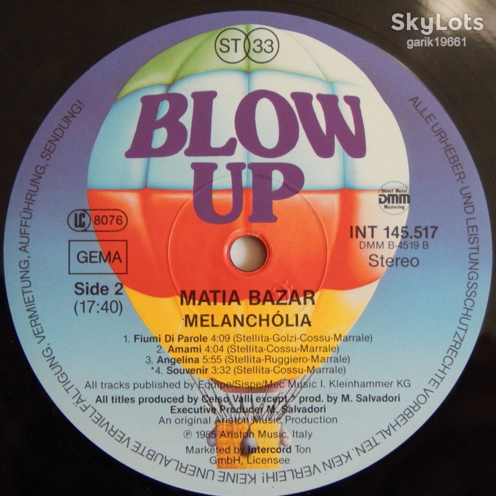Matia Bazar – Melancholia  (Blow Up – INT 145.517, Germany) EX+/NM- - фото фото фото 3