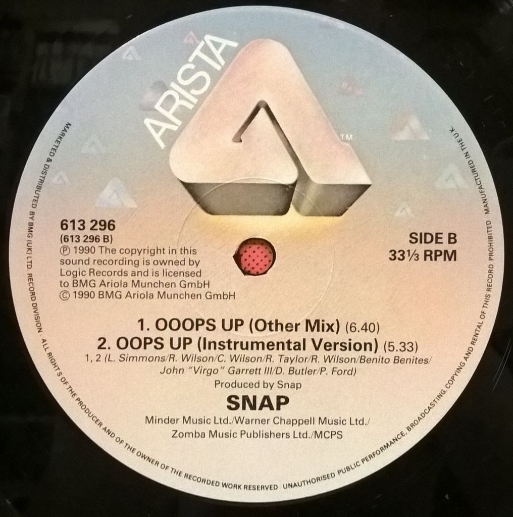 Snap! - Ooops Up - 1990.  (EP). 12. Vinyl. Пластинка. England - фото фото фото 3