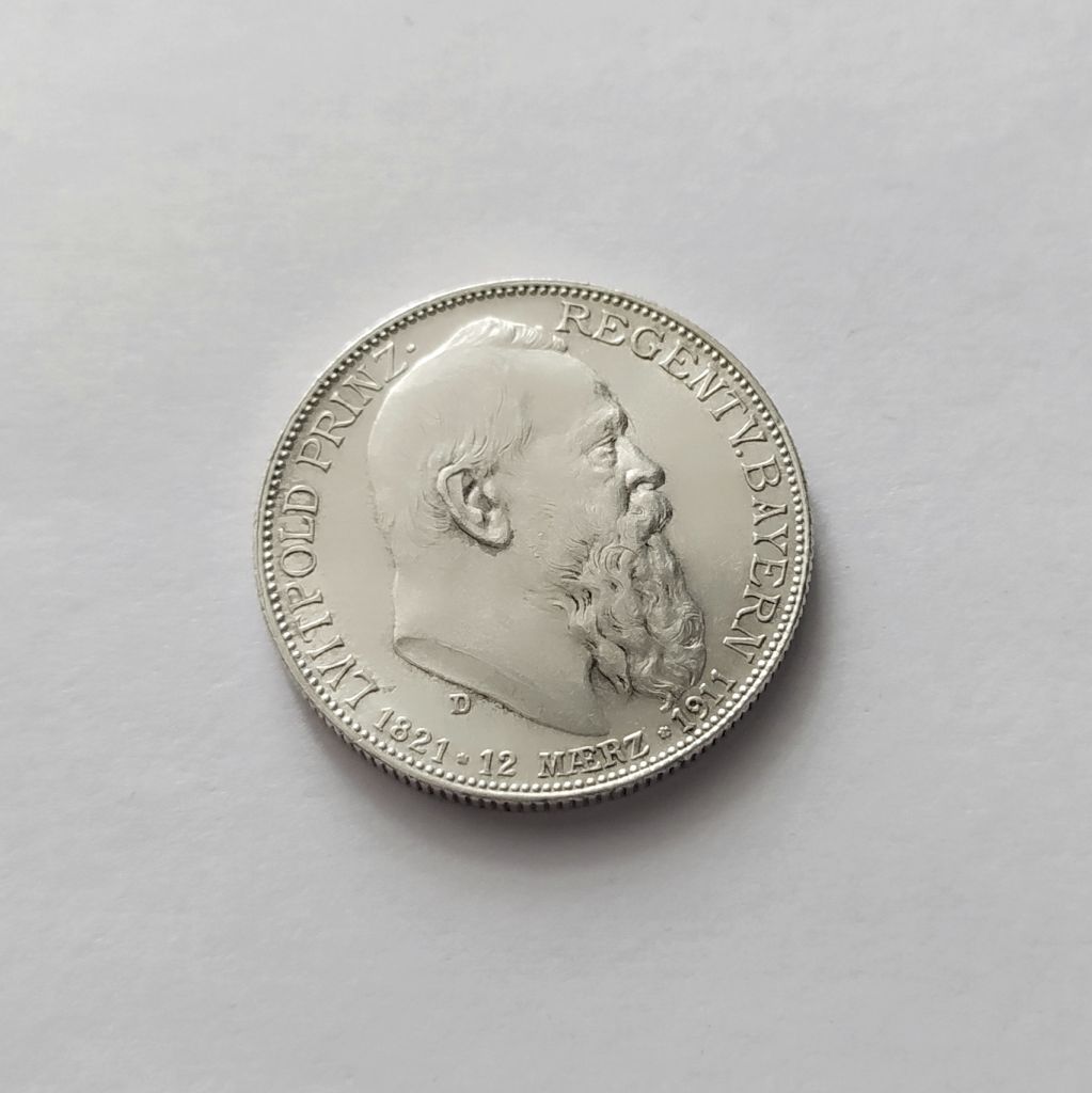 2 МАРКИ БАВАРИЯ    (ГЕРМАНИЯ) 1911 состояние UNC серебро - фото фото фото 2