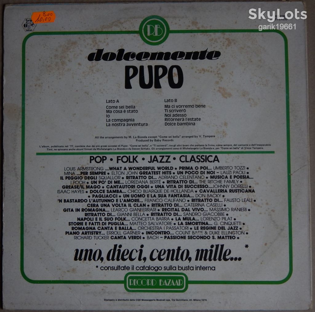 Pupo – Dolcemente   (Record Bazaar – RB 238, Italy) EX/NM- - фото фото фото 1