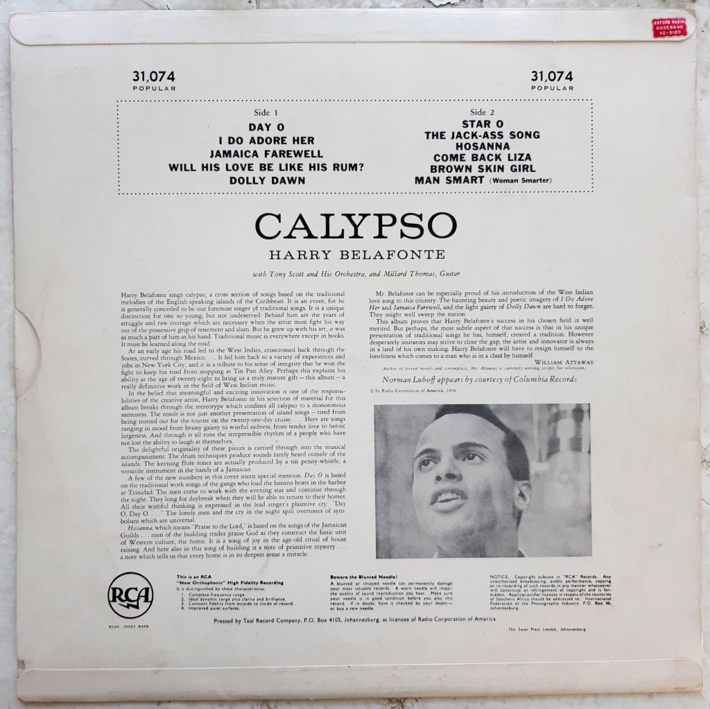 Harry Belafonte - Calypso - 1956.   (LP). 12. Vinyl. Пластинка. U.S.A. - фото фото фото 1