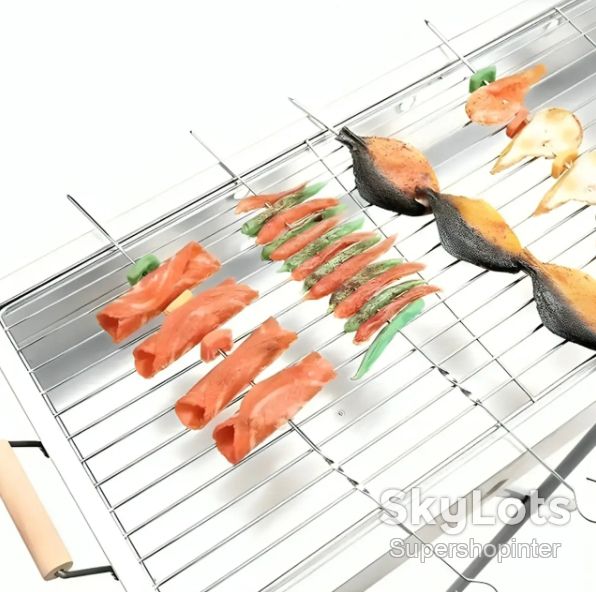 Раскладной мангал переносной 70х70х30см, BARBECUE TRAY 770T, Серебристый - фото фото фото 2