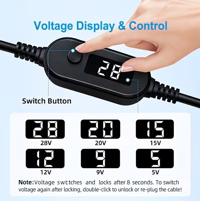 Кабель USB-C - DC  с LED-дисплеем ,преобразователь 5-28 Вольт +Переходники - фото фото фото 4