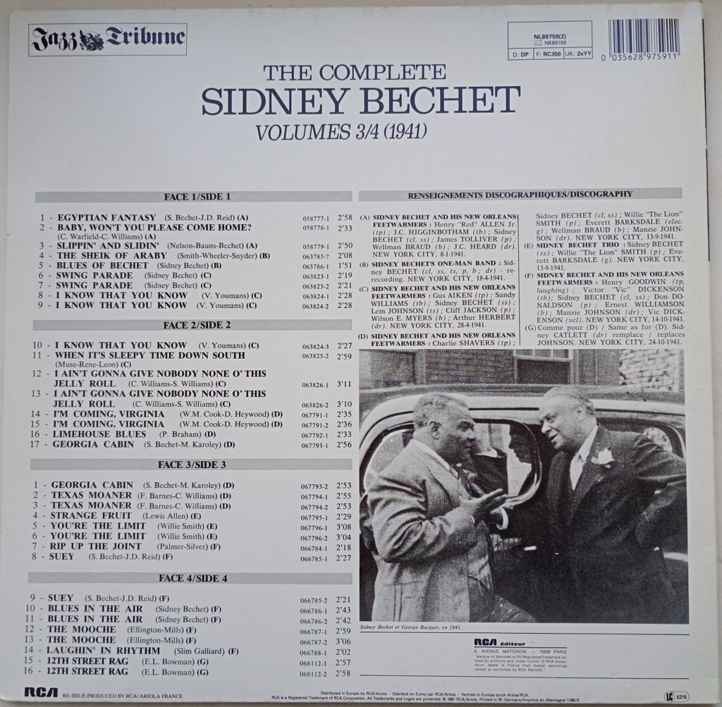 SIDNEY BECHET The Complete Sidney Bechet Volumes 3/4  (1941)  2LP  EX - фото фото фото 2