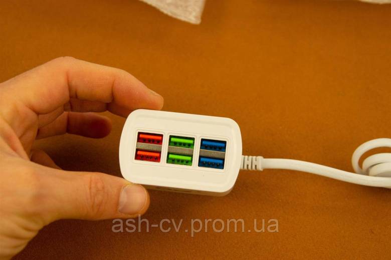 Зарядний пристрій, 6xUSB, Fast Charge, USB, кабель 1 метр, 2.4A - фото фото фото 3