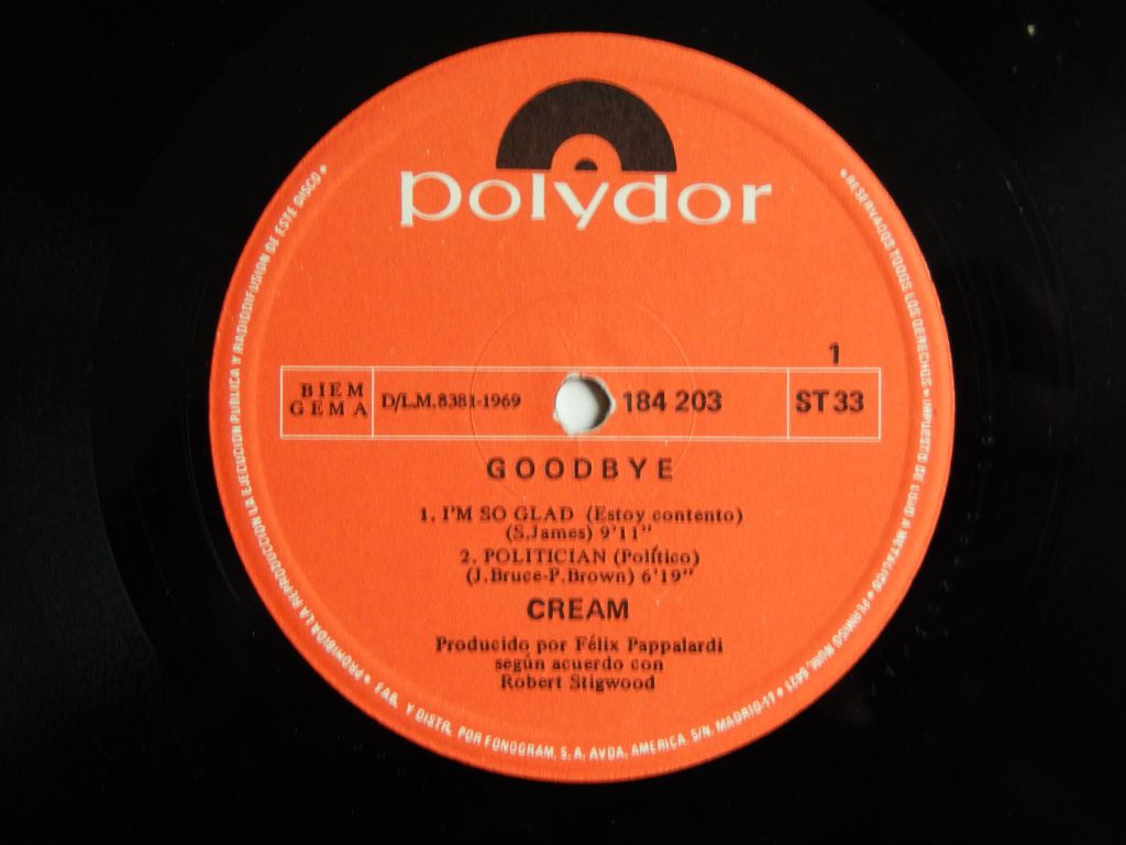 Cream ‎– Goodbye   (Polydor ‎– 184 203, Spain) NM-/EX+ - фото фото фото 2