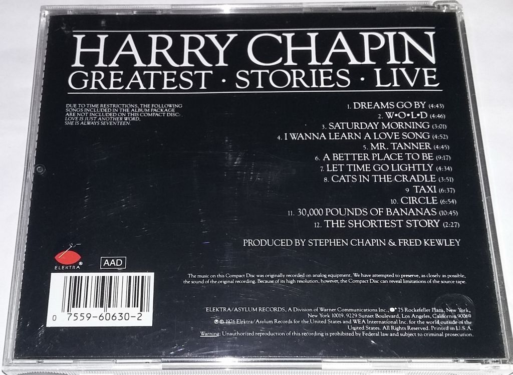 HARRY CHAPIN Greatest Stories - Live CD US - фото фото фото 2