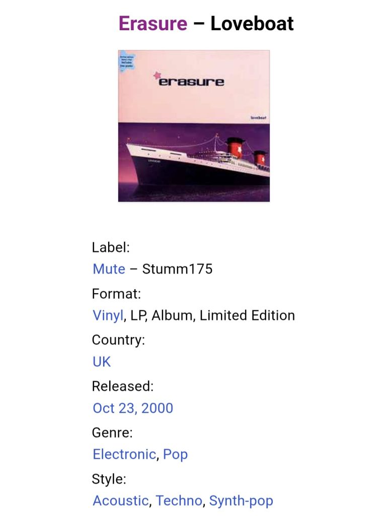Erasure - Loveboat - 2000.  (LP). 12. Vinyl. Пластинка. England. - фото фото фото 6