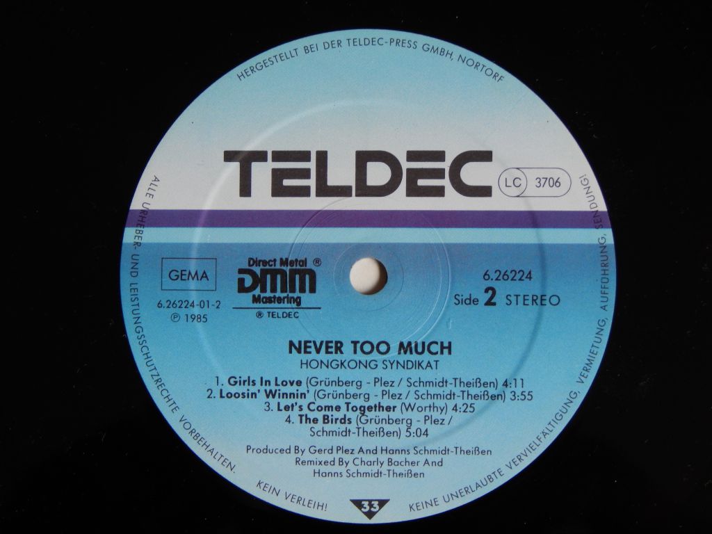 Hongkong Syndikat ‎– Never Too Much  (TELDEC ‎– 6.26224 APб Germany) NM-/NM- - фото фото фото 3
