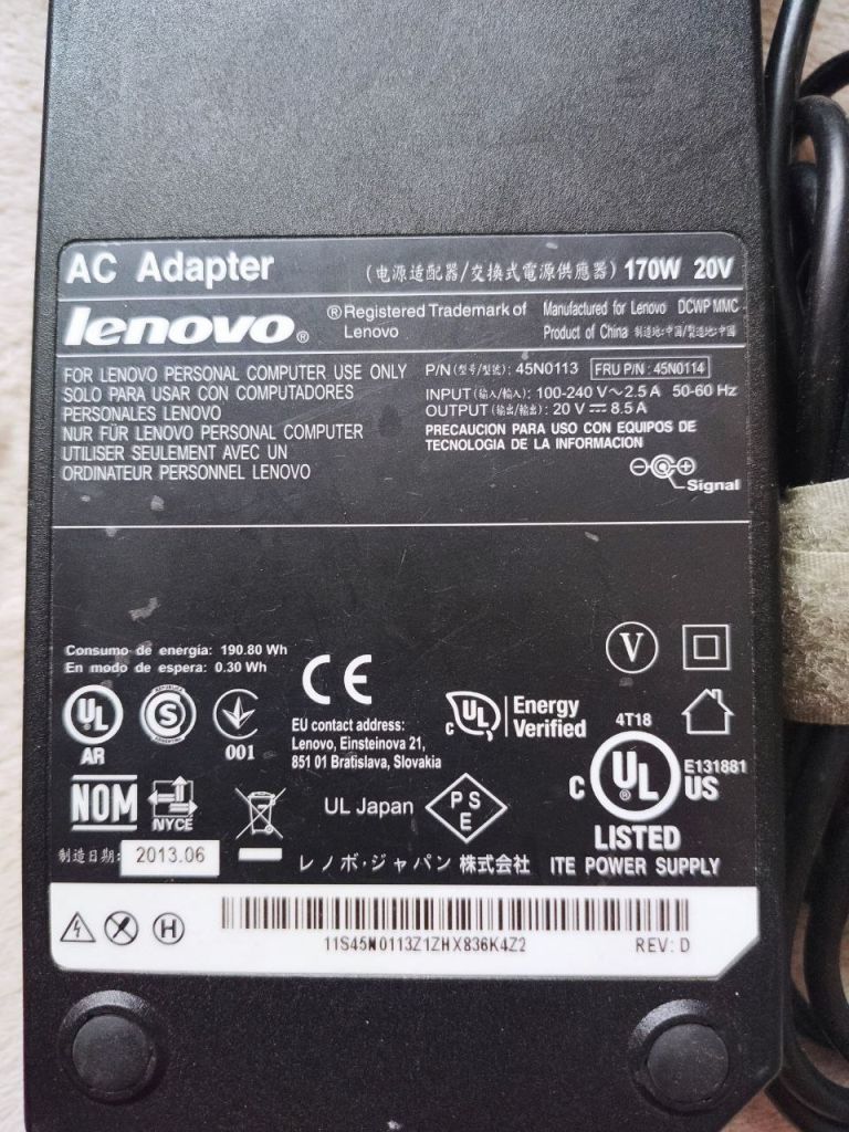 Блок живлення Lenovo 20V 8.5A 170W     (7.9*5.5+Pin) - фото фото фото 1