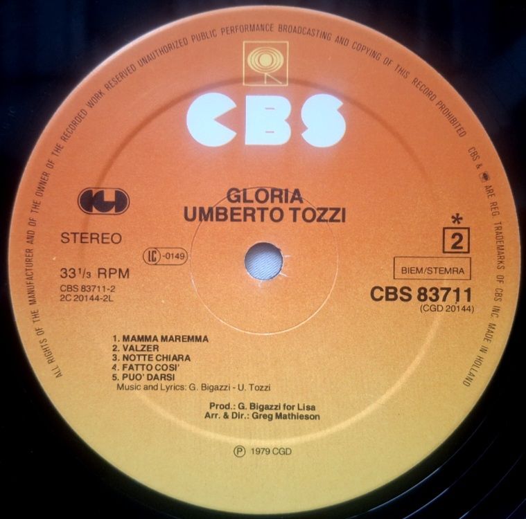Umberto Tozzi - Gloria - 1979.   (LP). 12. Vinyl. Пластинка. Holland. - фото фото фото 6