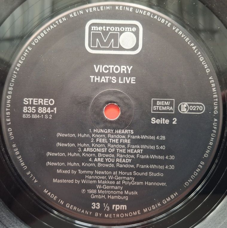 Victory - That's Live - 1988.  (LP). 12. Vinyl. Пластинка. Germany. - фото фото фото 3