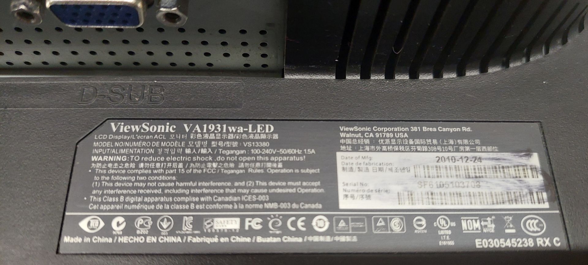 Б/В Монітор 18.5" ViewSonic VA1931wa-LED  код.4022 - фото фото фото 3
