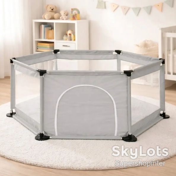 Детский игровой манеж складной 120×100×55 см, безопасный манеж для детей, серый X-778 - фото фото фото 2