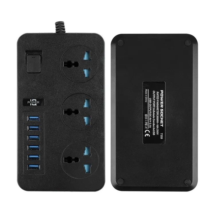 Сетевой фильтр ТВ-Т09   (3 розетки + 6 USB) 2м, сечение 3х0,75мм, 3000W - фото фото фото 3