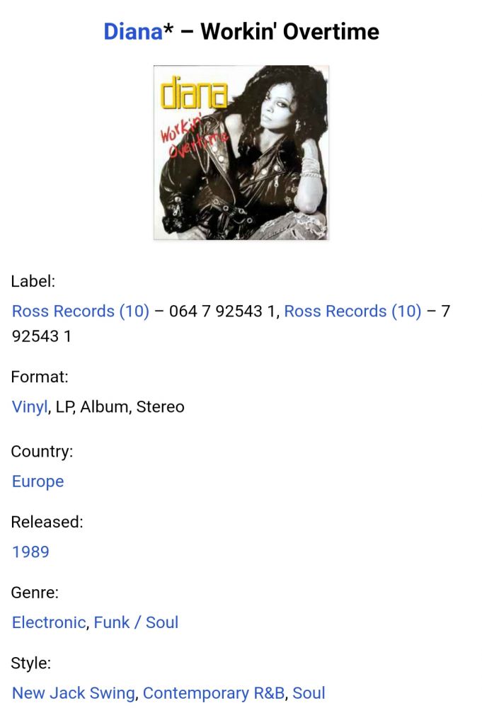 Diana Ross - Workin' Overtime - 1989.   (LP). 12. Vinyl. Пластинка. EEC. - фото фото фото 6