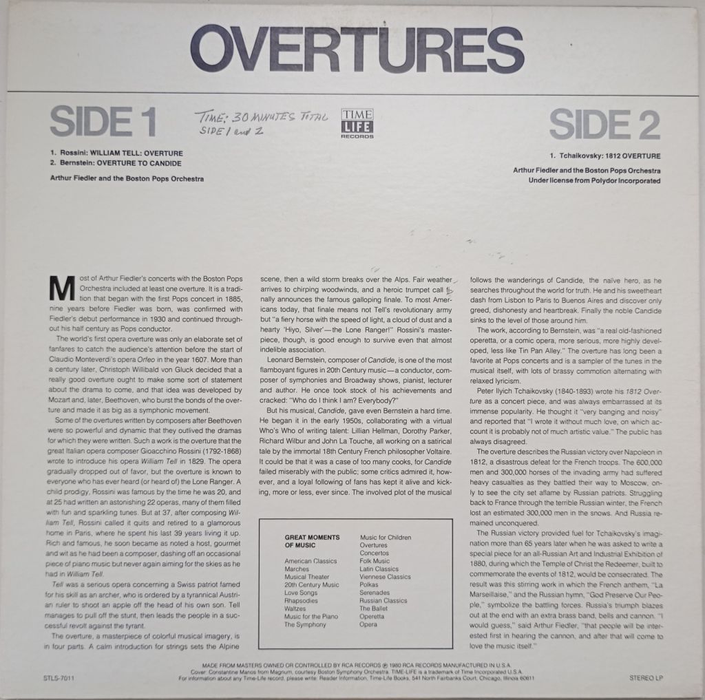 ARTHUR FIEDLER AND THE BOSTON POPS ORCHESTRA Overtures LP EX/EX- - фото фото фото 1