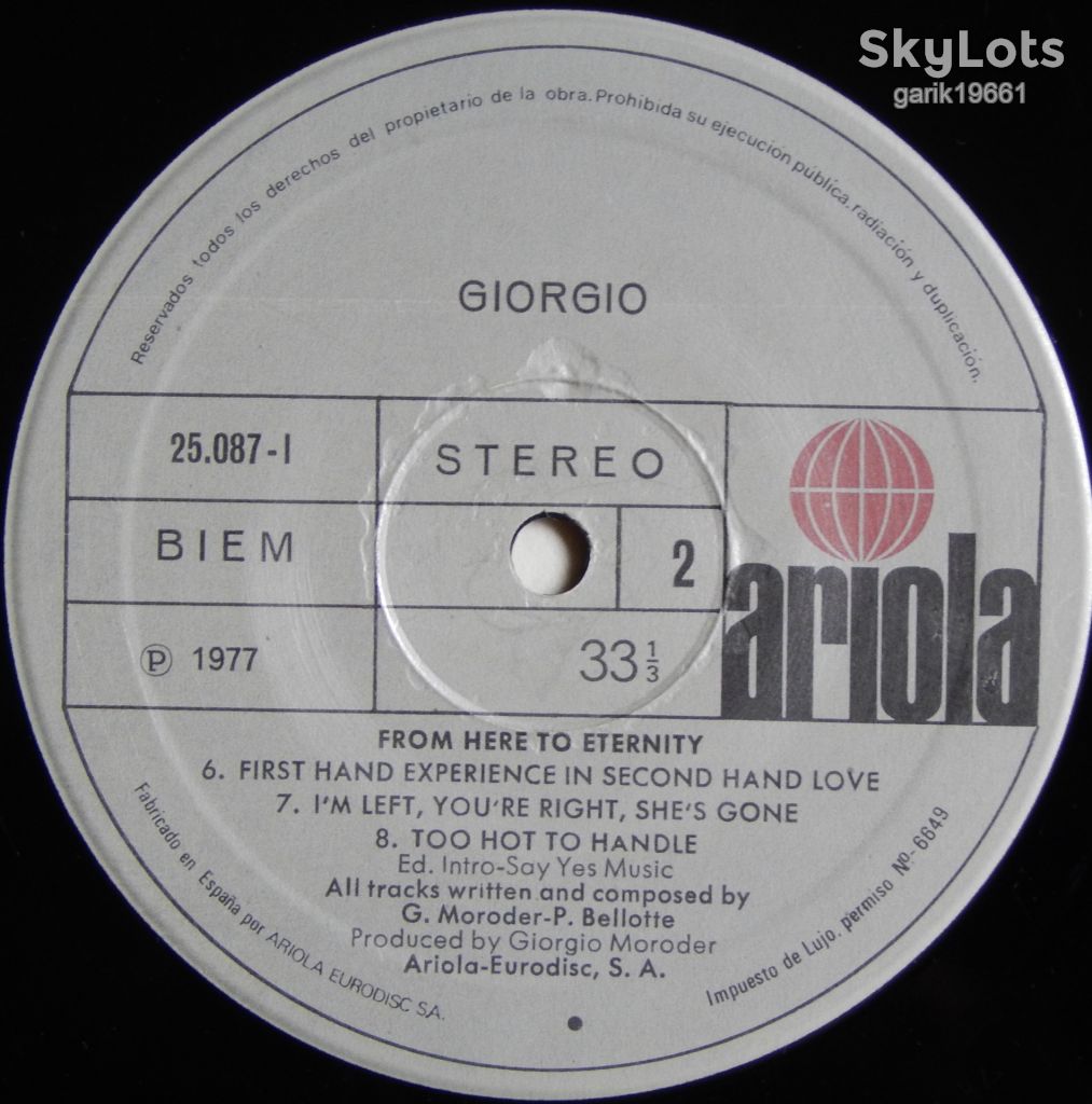 Giorgio – From Here To Eternity  (Ariola – 25.087-I, Spain) VG+/EX+ - фото фото фото 3