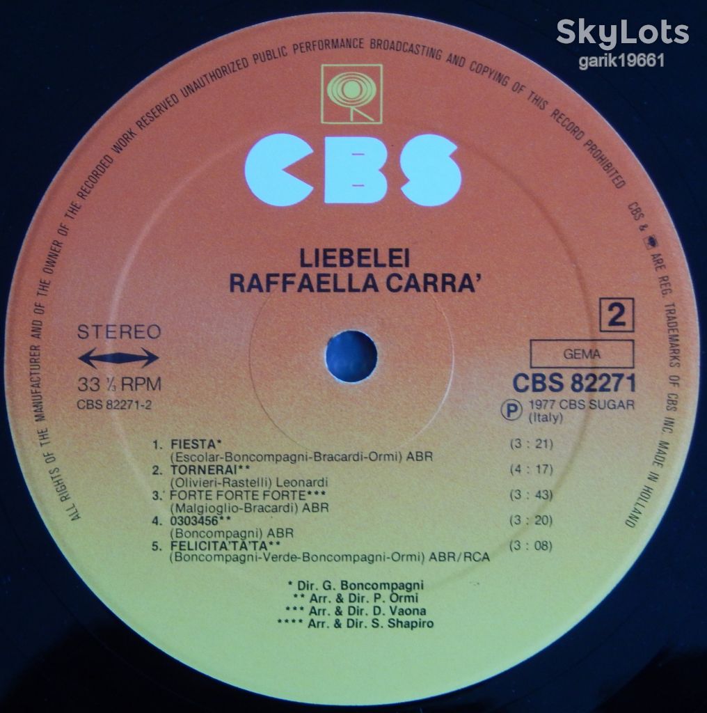Raffaella Carra – Liebelei  (CBS – CBS 82271, Germany) EX+/EX+ - фото фото фото 3