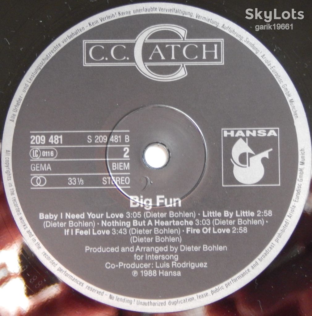C.C. Catch – Big Fun  (Hansa – 209 481, Germany) EX+/NM- - фото фото фото 3