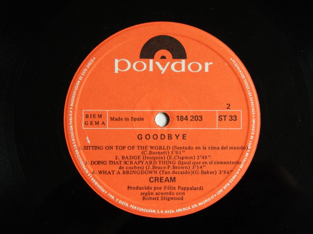 Cream ‎– Goodbye   (Polydor ‎– 184 203, Spain) NM-/EX+ - фото фото фото 3
