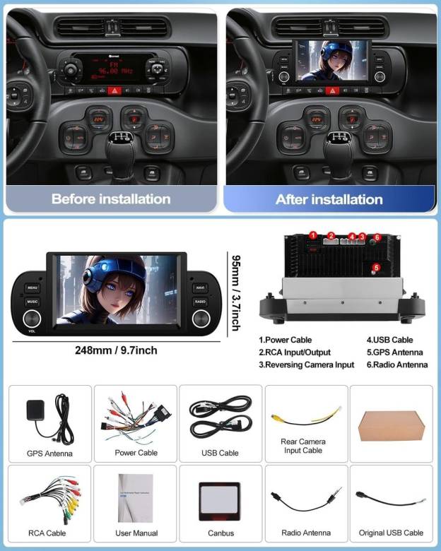 Автомагнитола CAMECHO Android 13 для Fiat Panda 2013-2020 со спутниковой навигацией - фото фото фото 1