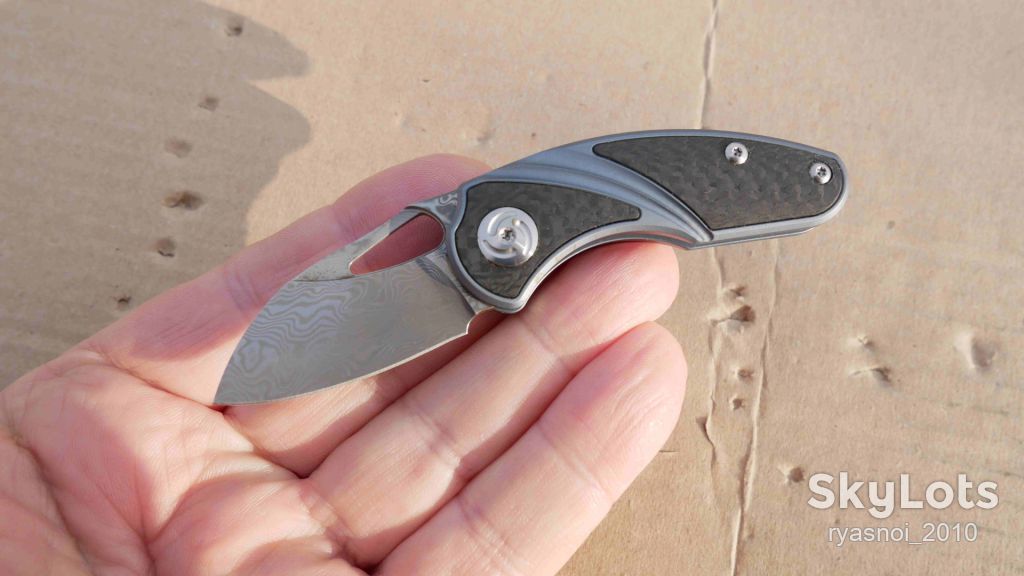 Antler, Titanium + carbon, Damascus vg10, EDC, Slip Joint - фото фото фото 4
