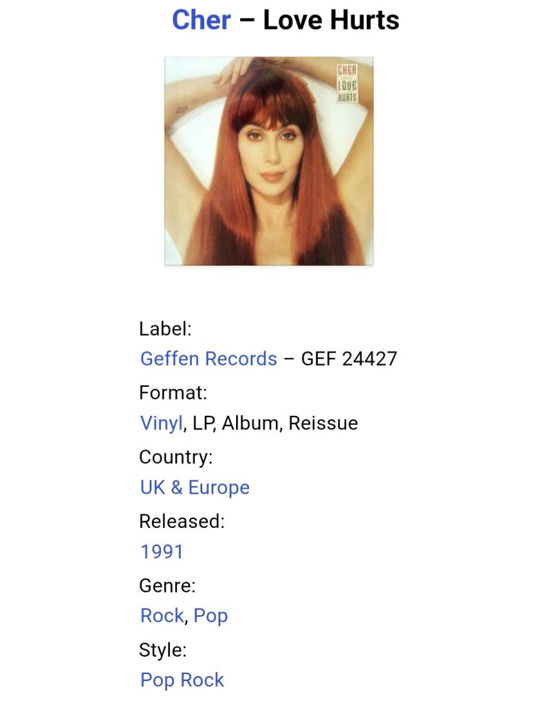 Cher - Love Hurts - 1991.    (LP). 12. Vinyl. Пластинка. UK &amp; Europe. - фото фото фото 6