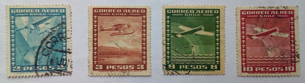 Чили 1944-1953 Авиапочта, самолеты, 4 марки, гашеные - фото фото фото 0