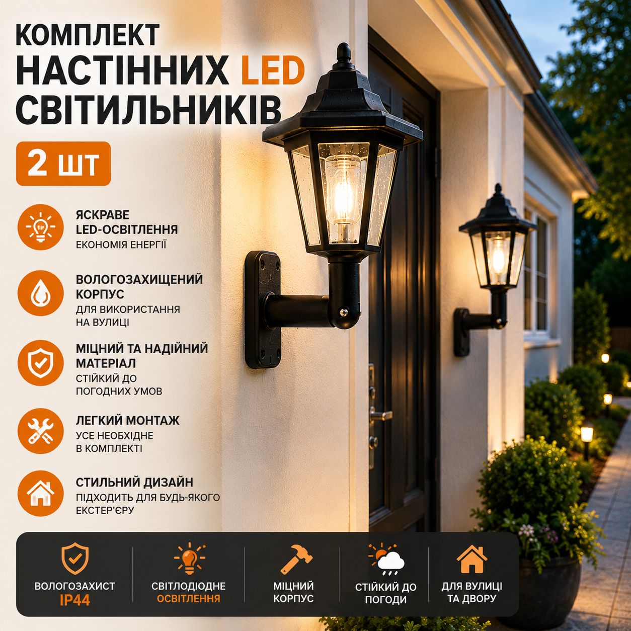 Комплект настінних LED-світильників для вулиці — 2 шт - фото фото фото 3