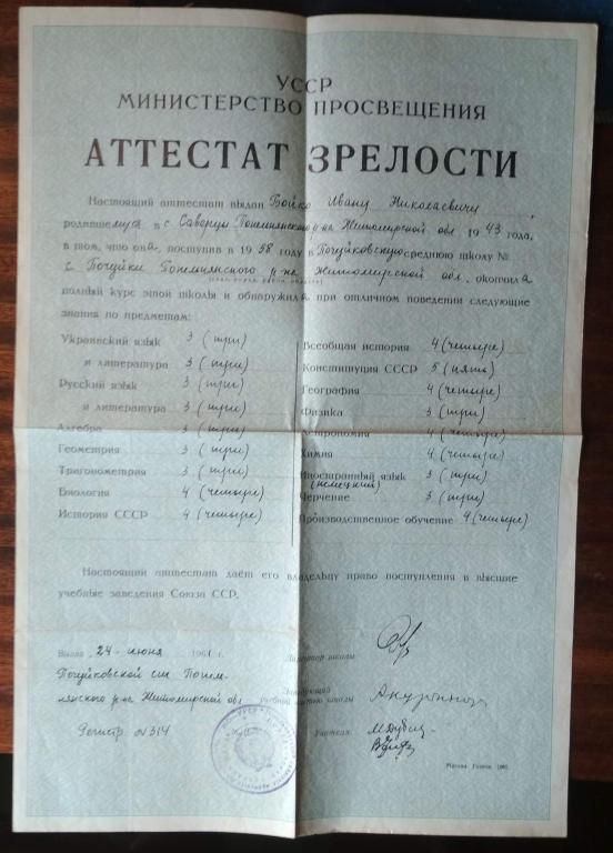 УССР Аттестат зрелости 1961 - фото фото фото 1