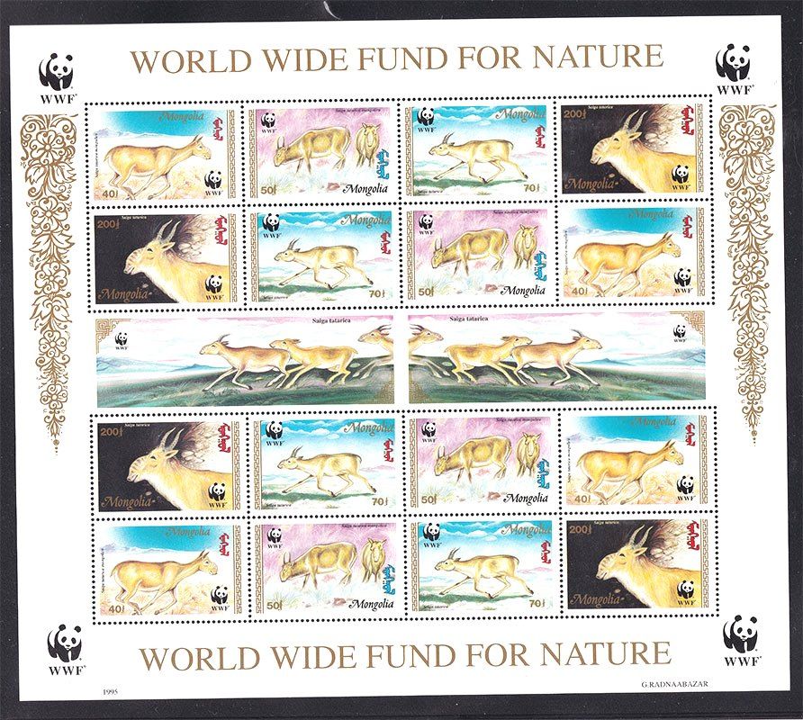 Фауна . Монголия 1995 г  MNH - к/б - WWF - фото фото фото 0