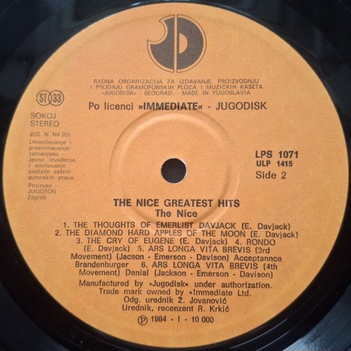 The Nice - Greatest Hits - 1968-71.   (LP). 12. Vinyl. Пластинка. Yugoslavia. - фото фото фото 3