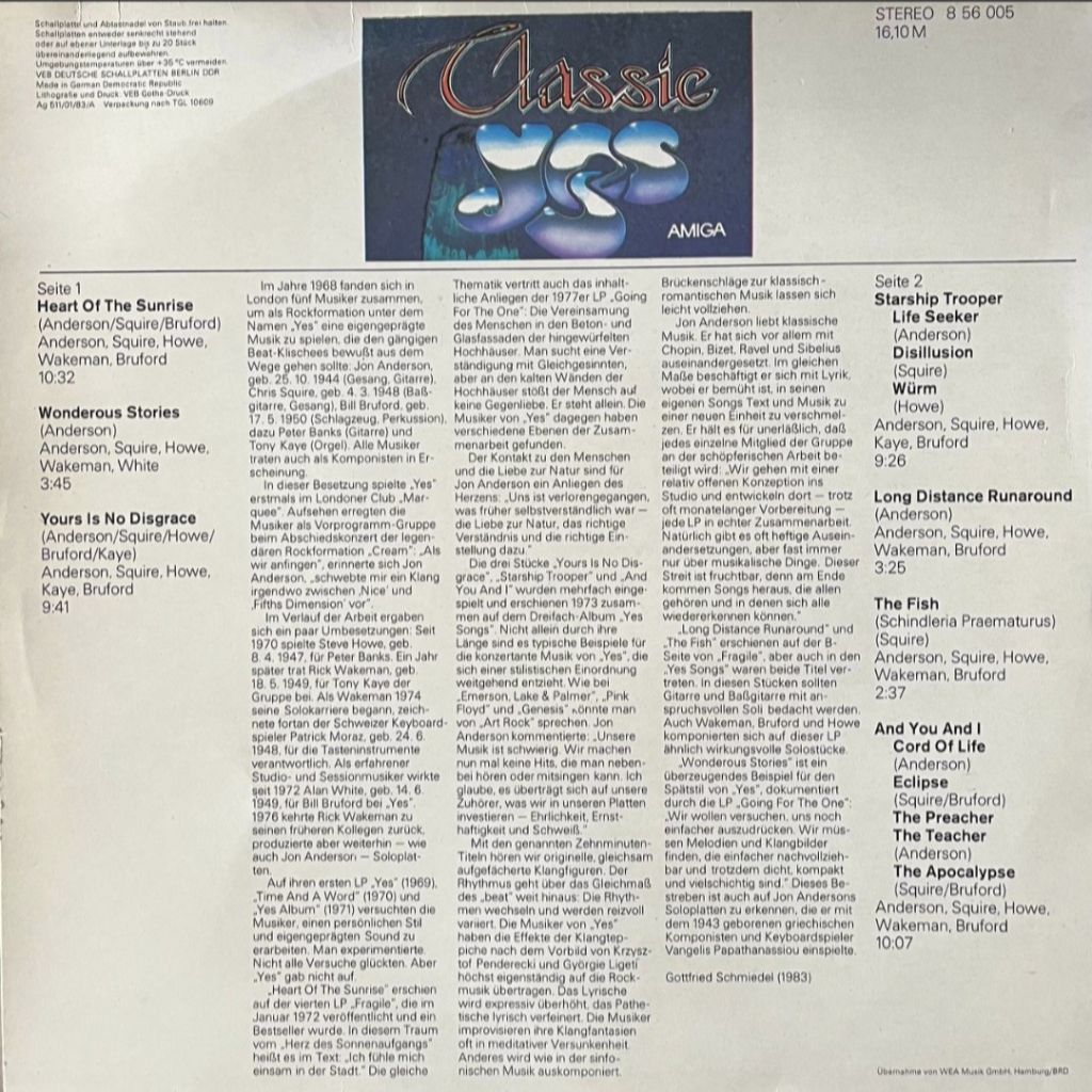 Yes - Classic Yes - 1969-83.    (LP). 12. Vinyl. Пластинка. Germany. Amiga. - фото фото фото 1