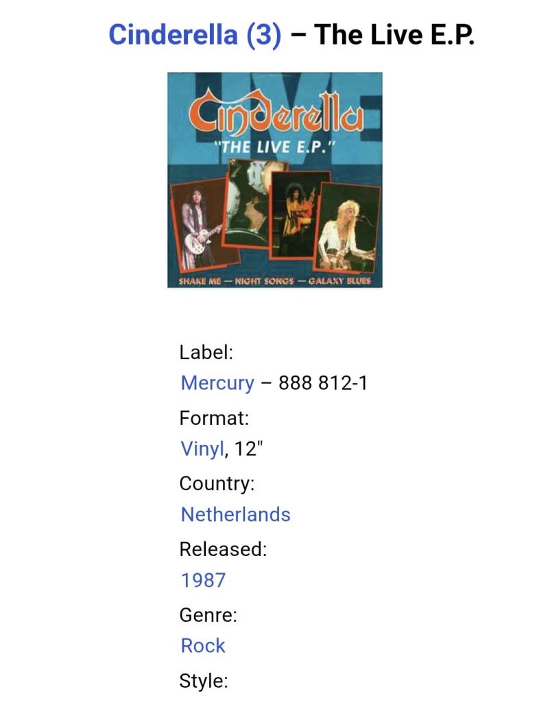 Cinderella - The Live E.P. - 1987.  (EP). 12. Vinyl. Пластинка. Netherlands. - фото фото фото 4