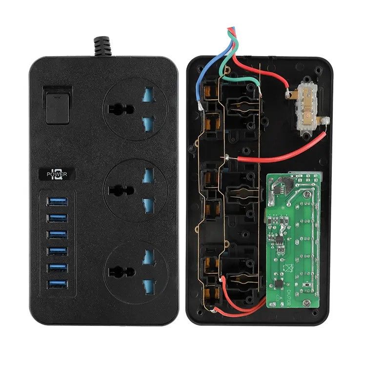 Сетевой фильтр ТВ-Т09   (3 розетки + 6 USB) 2м, сечение 3х0,75мм, 3000W - фото фото фото 4