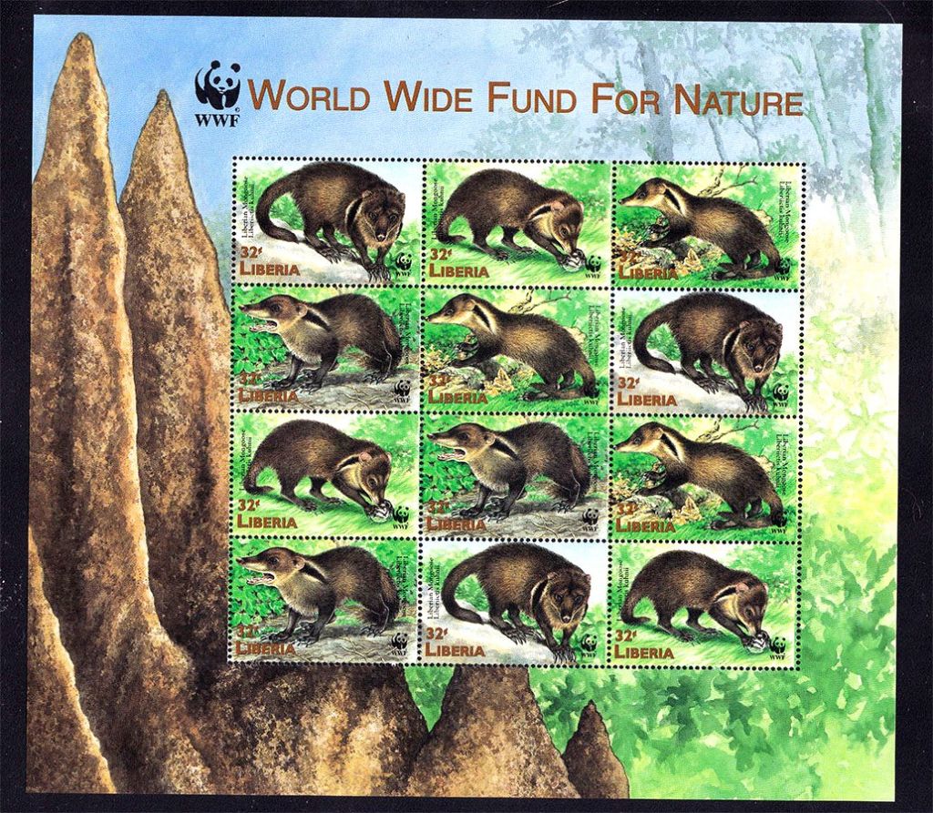 Фауна . Либерия 1998 г  MNH - к/б - WWF - фото фото фото 0