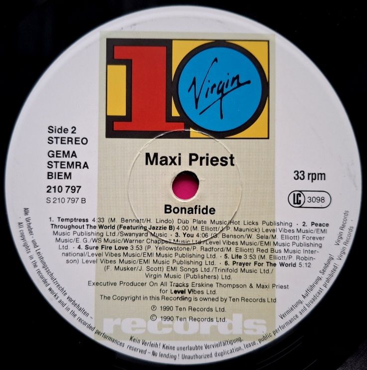Maxi Priest - Bonafide - 1990.  (LP). 12. Vinyl. Пластинка. Europe. - фото фото фото 5