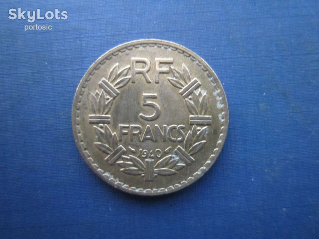 Монета 5 франків Франція 1940 бронза рідкісна - фото фото фото 0
