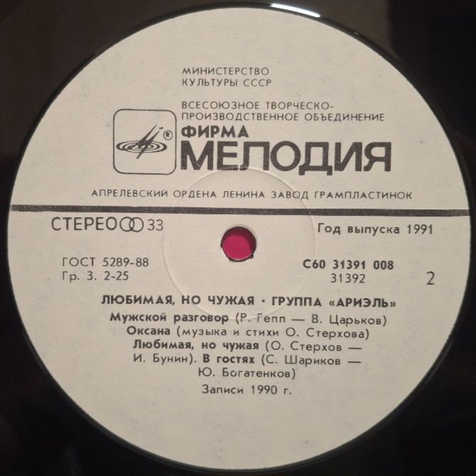 Ариэль - Любимая, Но Чужая - 1990.  (LP). 12. Vinyl. Пластинка. Rare. - фото фото фото 3