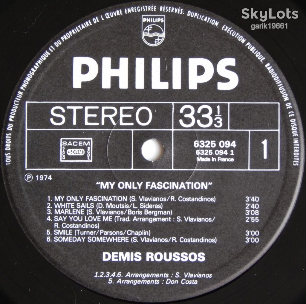 Demis Roussos – My Only Fascination  (Philips – 6325 094, France) EX+/NM- - фото фото фото 2