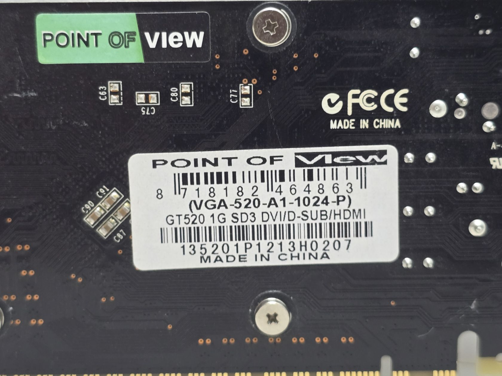 Відеокарта Point of View GeForce GT 520 1GB  (1Gb,GDDR3,64 Bit,HDMI,PCI-Ex,Б/у) - фото фото фото 3