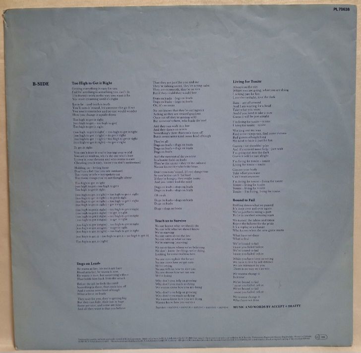 Accept EX U.D.O. - Metal Heart - 1985.  (LP). 12. Vinyl. Пластинка. Germany. - фото фото фото 3